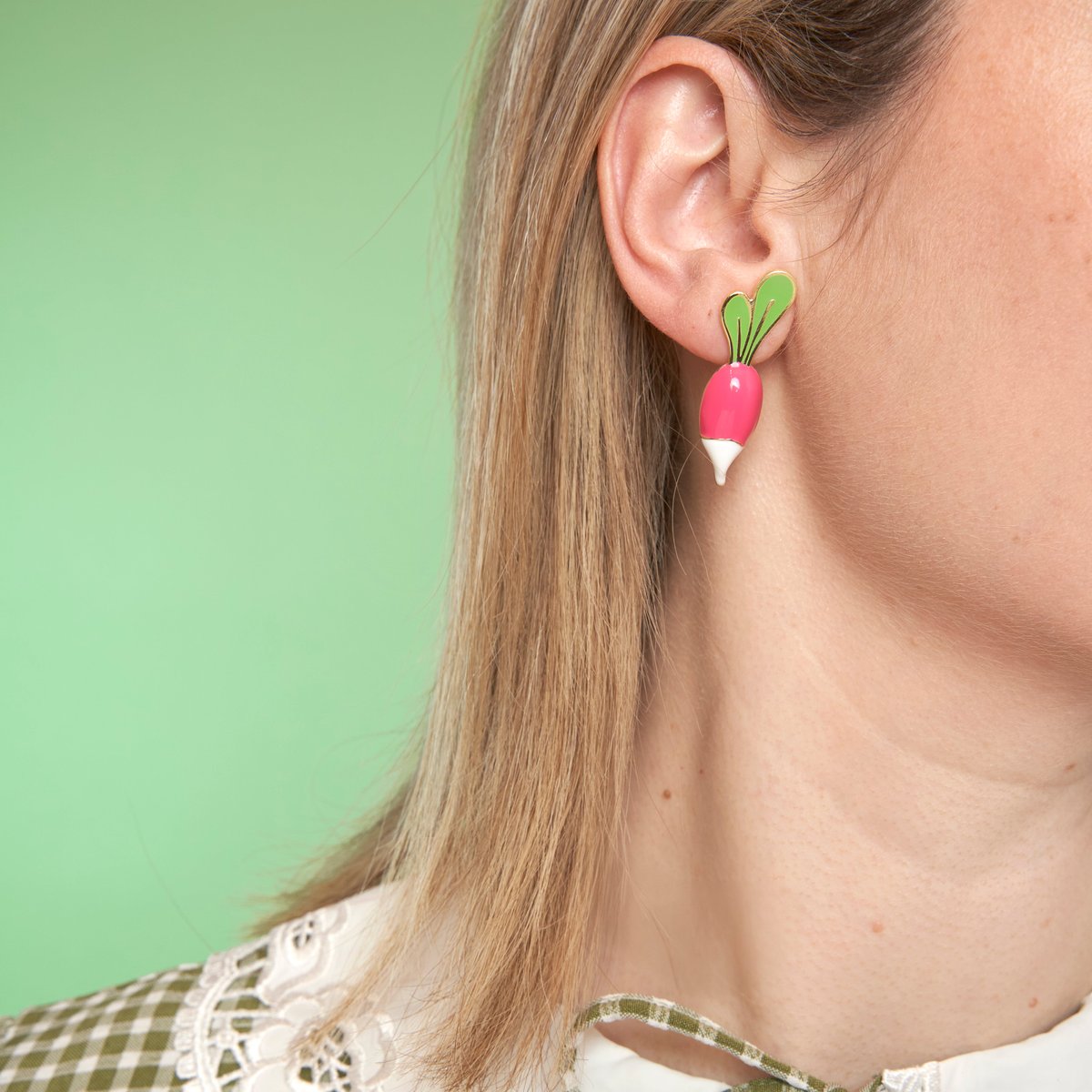 Boucles d'oreilles RADIS rose et blanc, COUCOU SUZETTE