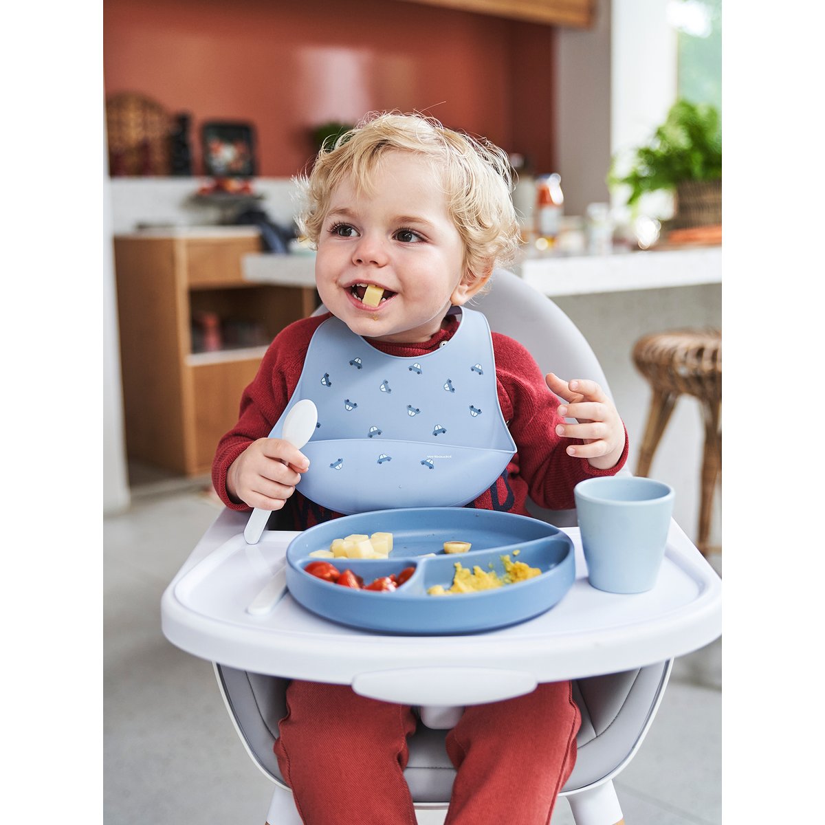 Coffret repas en silicone set baby blue, VERTBAUDET