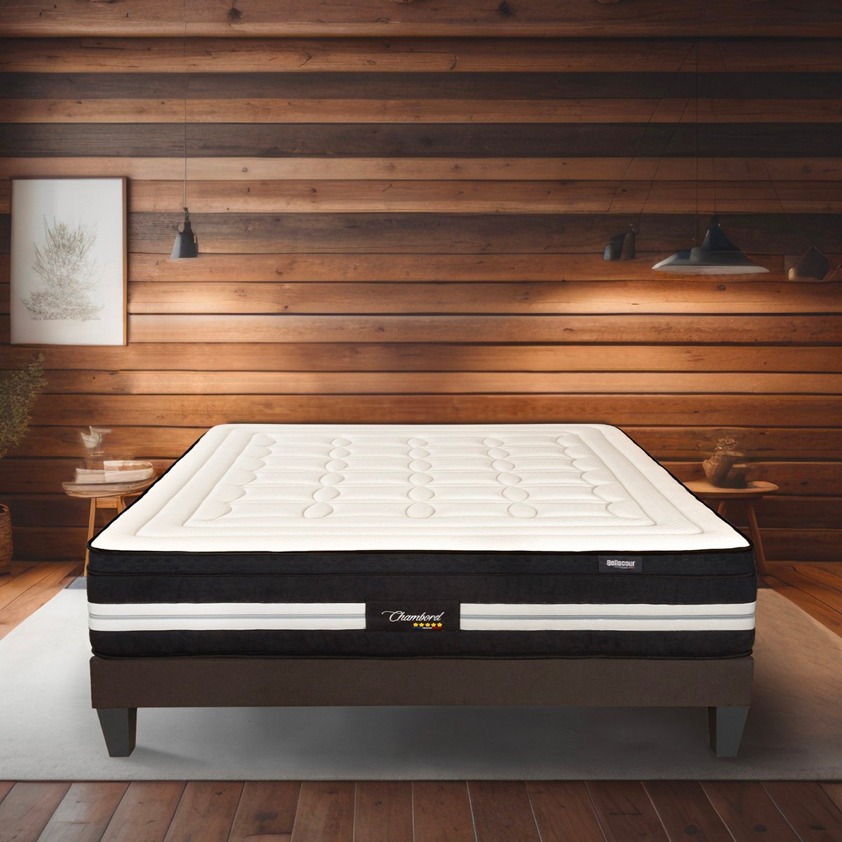 Ensemble Matelas Hybride CHAMBORD avec sommier blanc, BELLECOUR