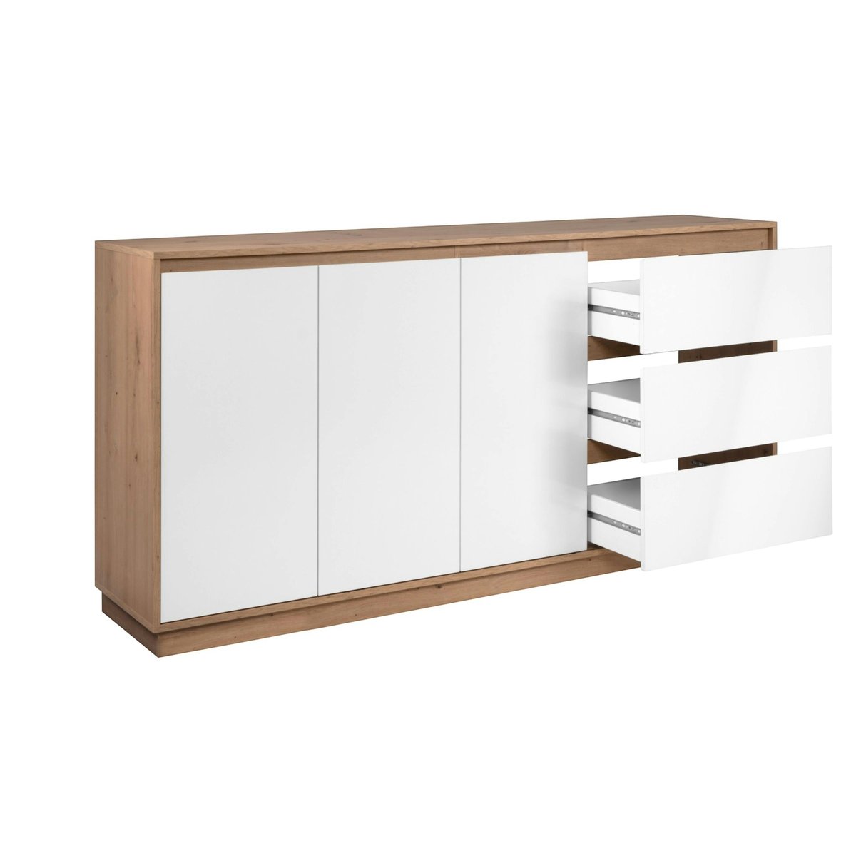 Buffet 3 portes 3 tiroirs décor bois et blanc ALVA blanc, PIER IMPORT
