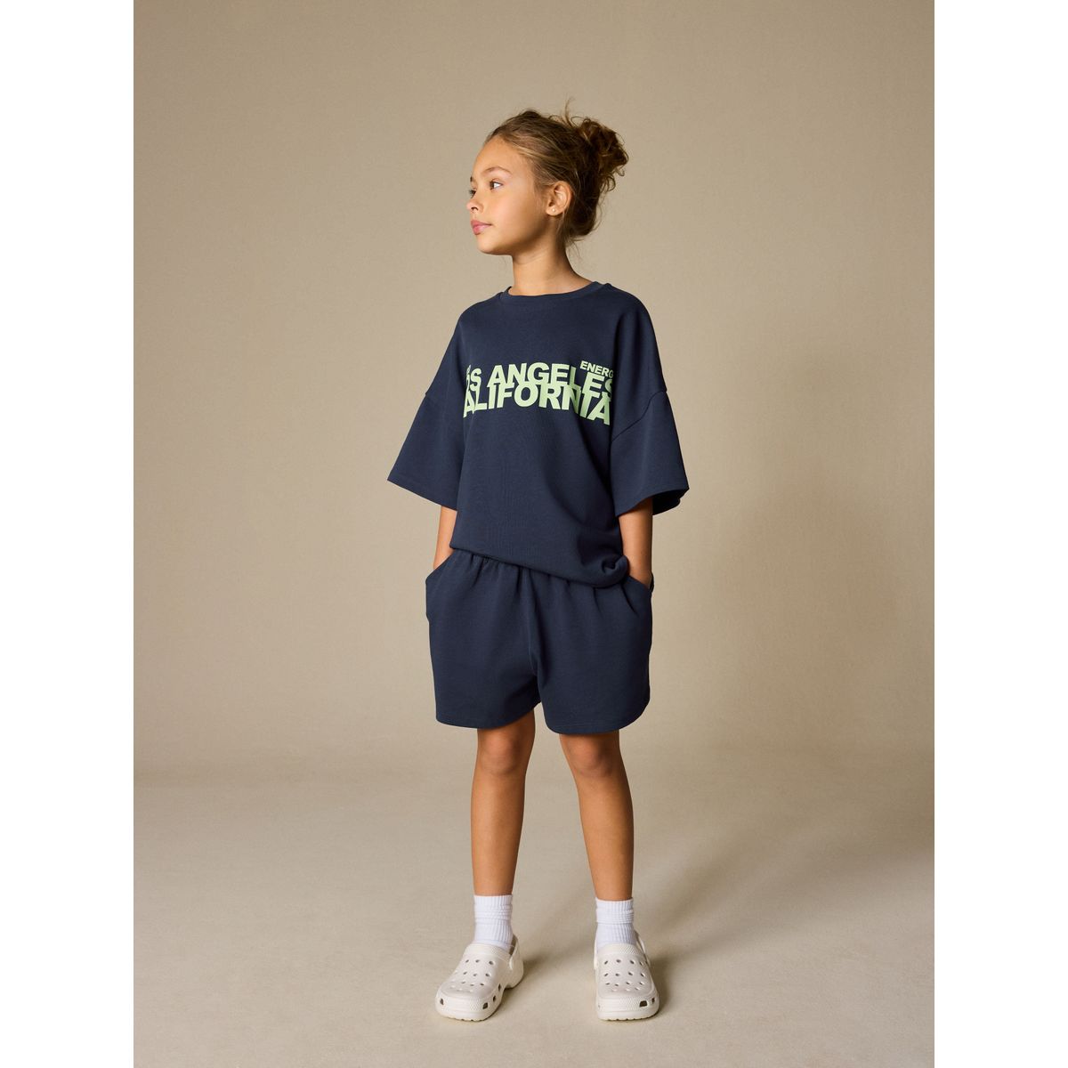 Ensemble short et t-shirt épais slogan bleu marine, NEXT