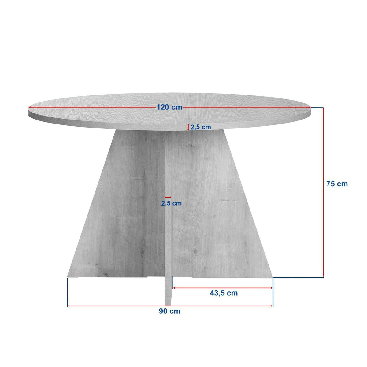 Table ronde moderne pied trapèze MARFA travertin / noyer, PIER IMPORT