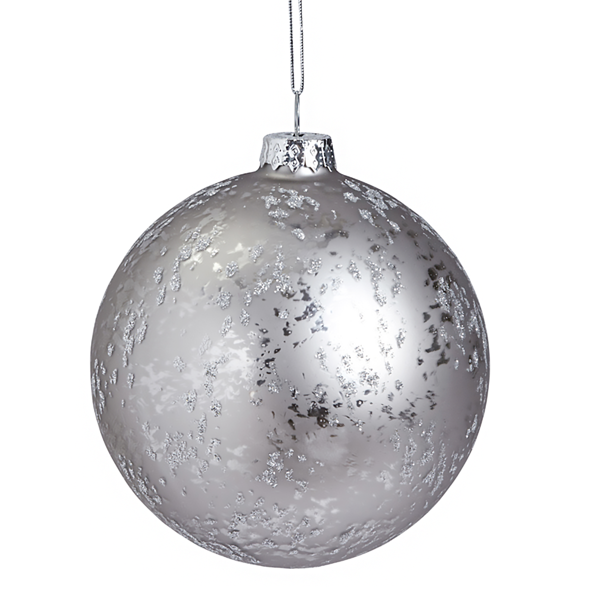 Boule de noël décorative pailletée et mat en verre D10 gris, SIA DECO