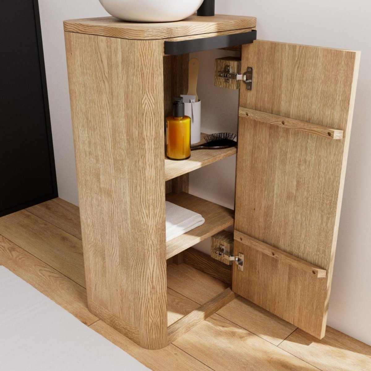 Ensemble meuble lave-mains + vasque + robinet + miroir TOM chêne, MOB IN