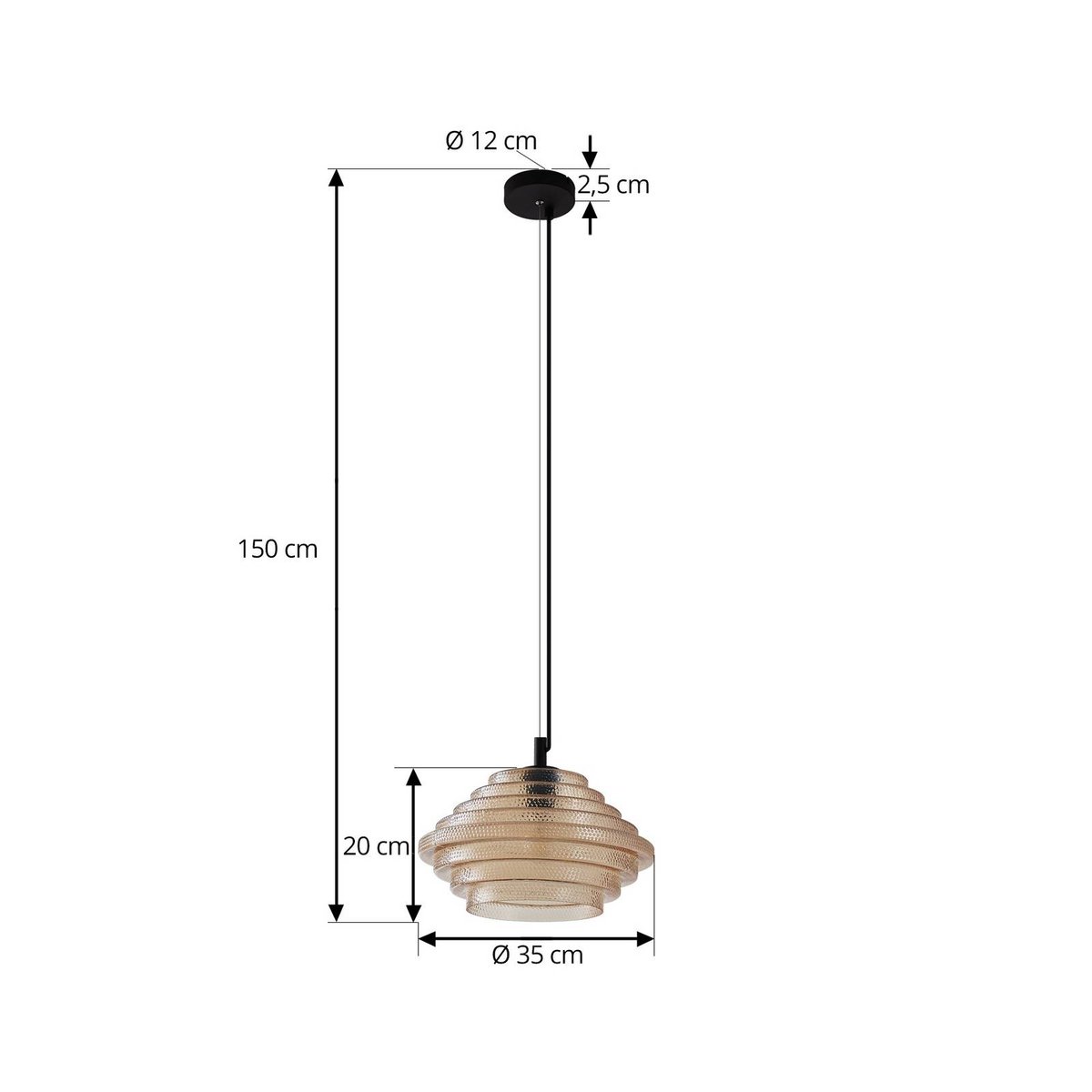 Suspension en verre moderne, Orliana ambre, noir, LINDBY