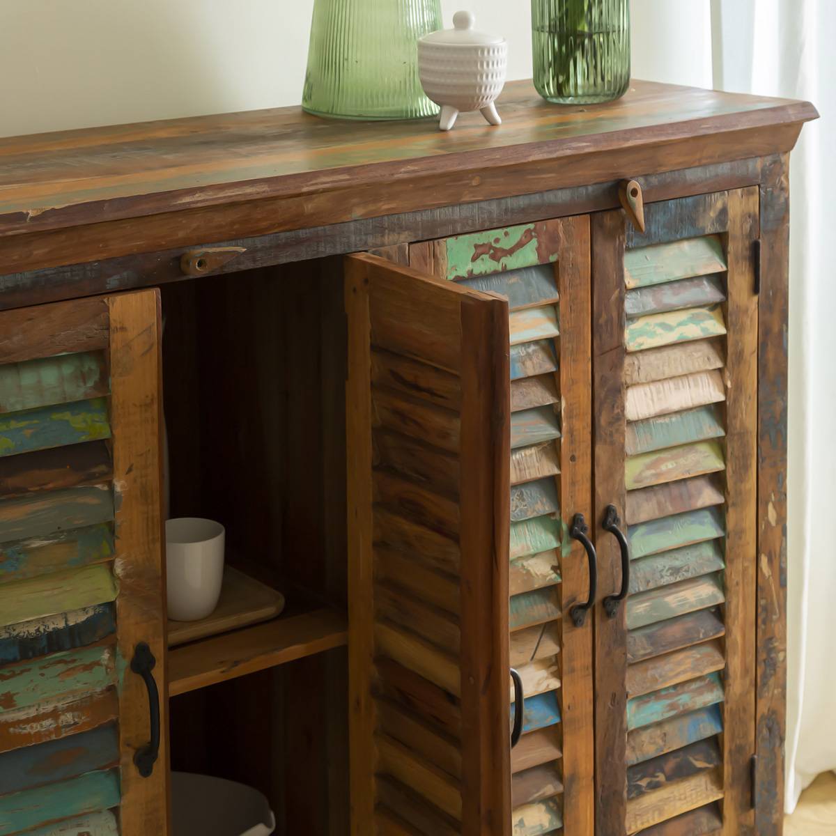 Buffet en bois massif ETHNIK multicolore, MADE IN MEUBLES 