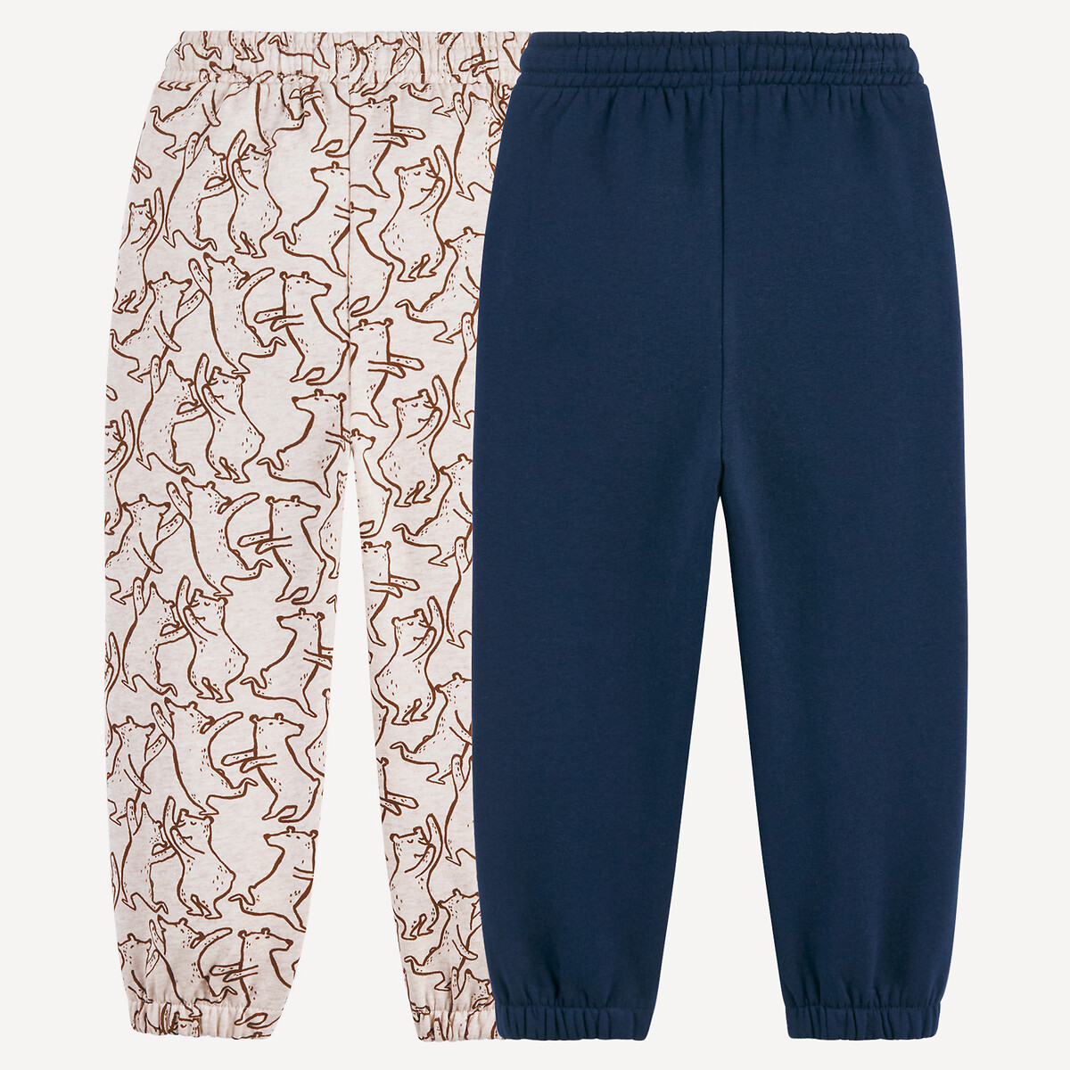 Pack of 2 Fleece Joggers navy blue+beige print, LA REDOUTE COLLECTIONS
