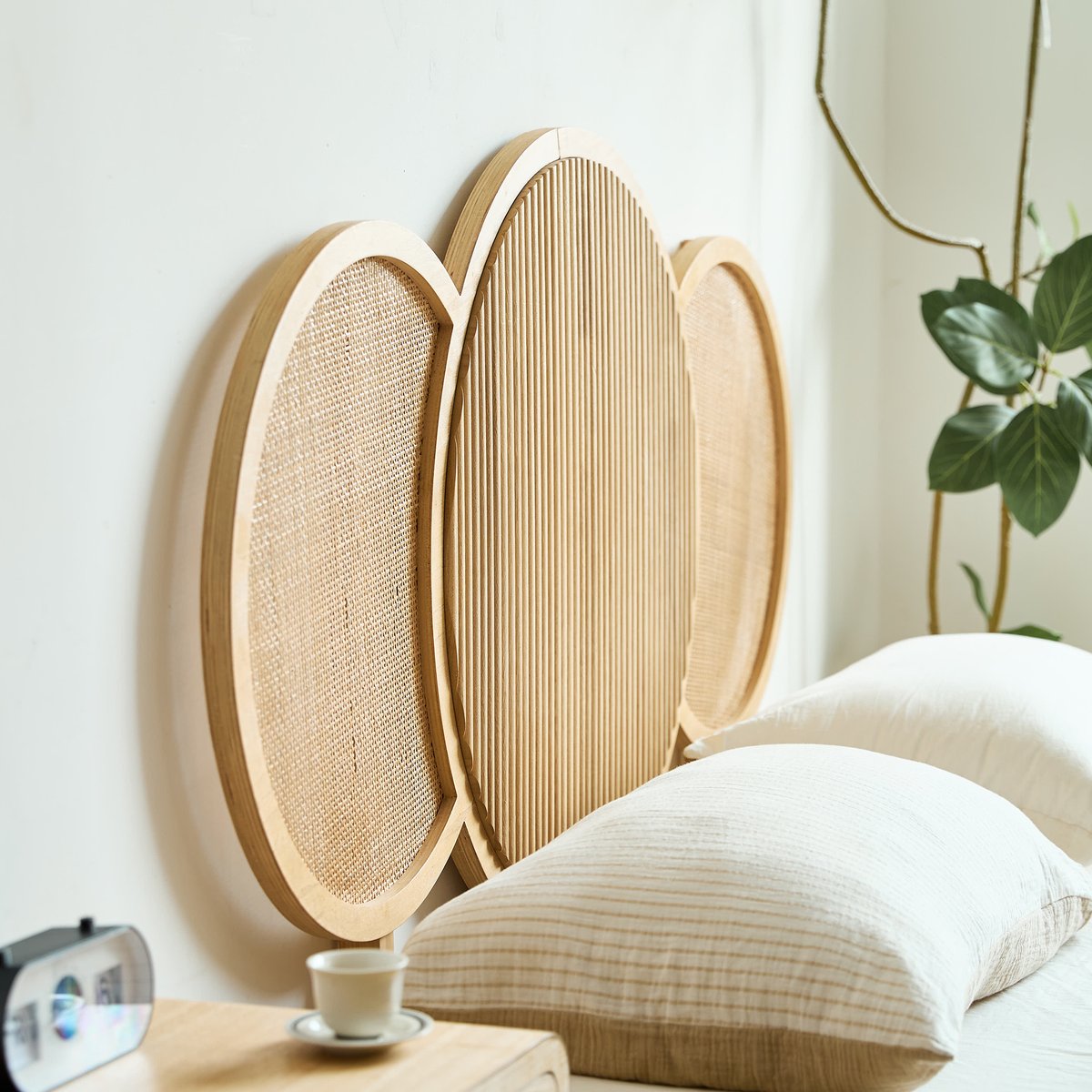 Tête de Lit, 160 cm, bois et rotin, BODO bois clair, NORDLYS