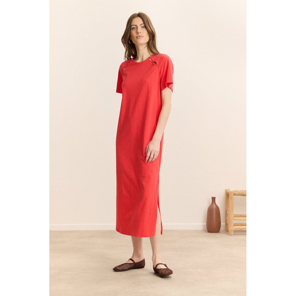 Robe midi en jersey CALVIN rouge, GARANCE PARIS
