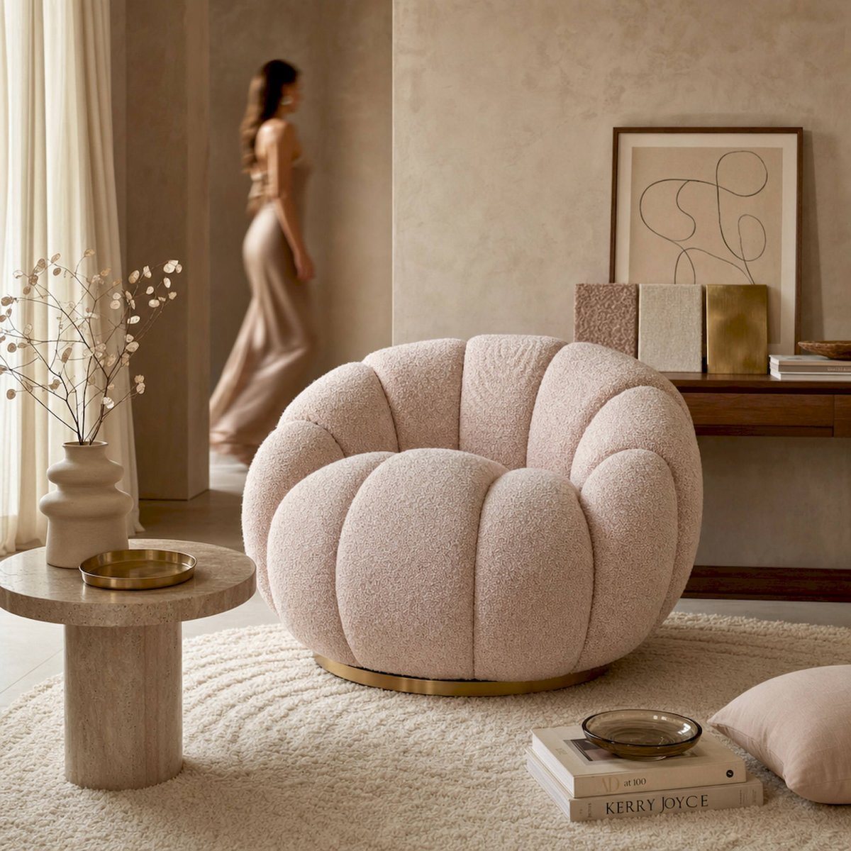 Fauteuil enveloppant collection VACIO rose pâle, RECOLLECTION