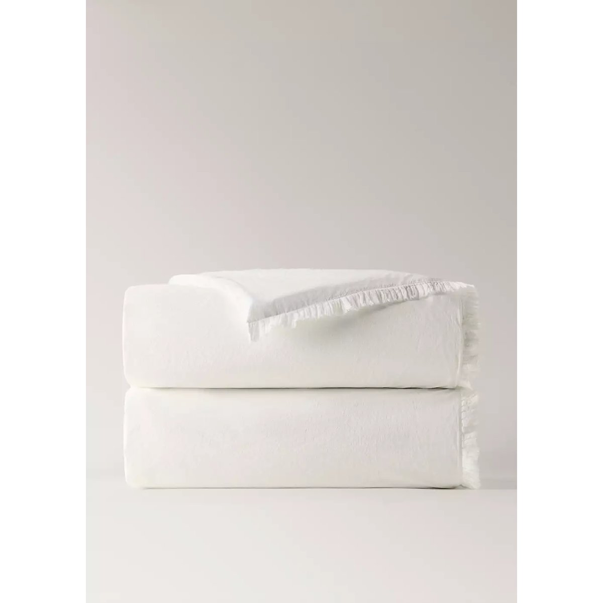 Housse de couette coton lavé volant en gaze effiloché lit 150/160 cm écru, MANGO HOME