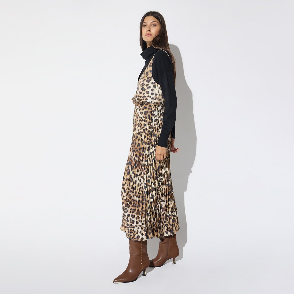Robe combinée jupe plissée motif léopard léopard, LOLA CASADEMUNT