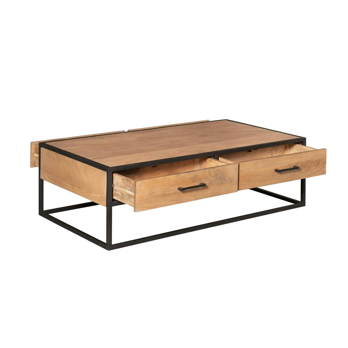 Table basse bois clair métal noir 4 tiroirs RIVANO bois naturel, PIER IMPORT