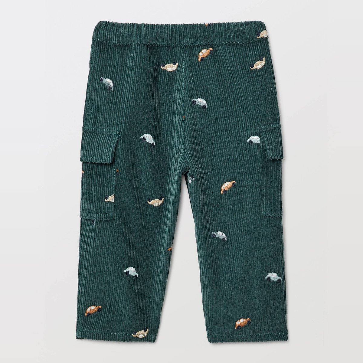 Pantalon taille élastique en velours brodé en coton BIO GOTS sage, BOUT'CHOU