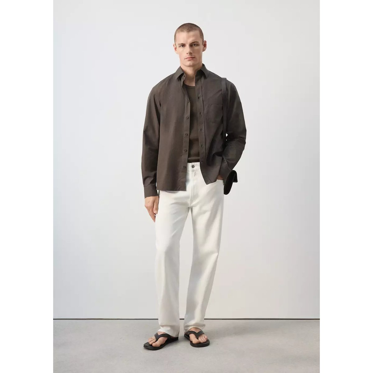 Chemise relaxed fit 100 % coton chocolat, MANGO MAN