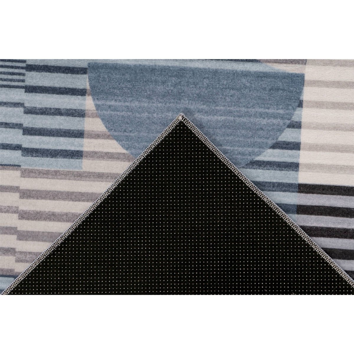 Tapis rectangulaire à motif géométrique bleu acier à motifs gris et noir, ARTE ESPINA