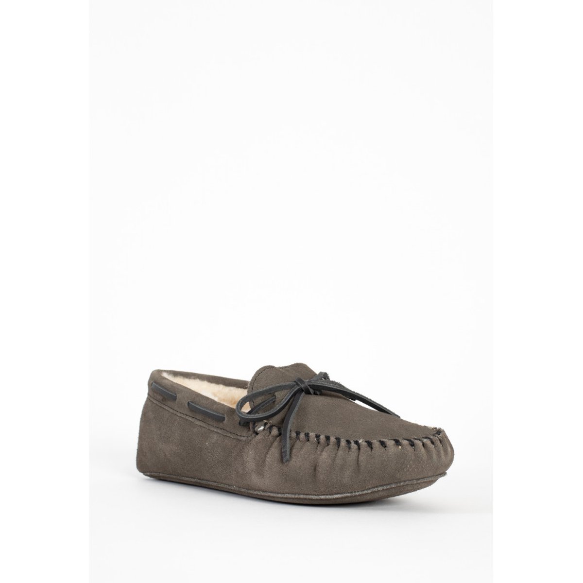 Mocassins en cuir suede et laine SHEEPSKIN SOFTSOLE gris, MINNETONKA