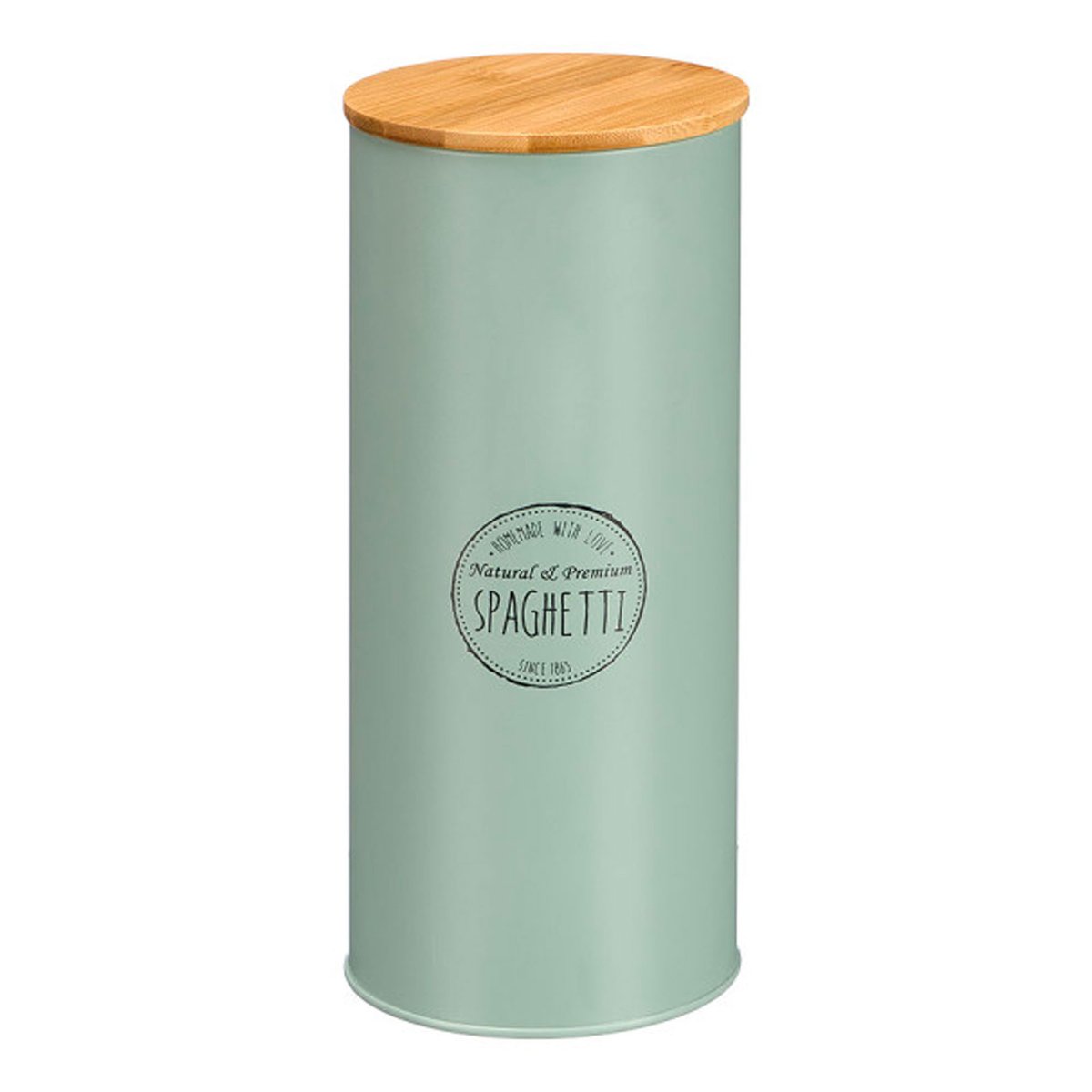 Bocal rond en métal vert avec bouchon bambou spaghetti 12x12x30cm vert, WADIGA