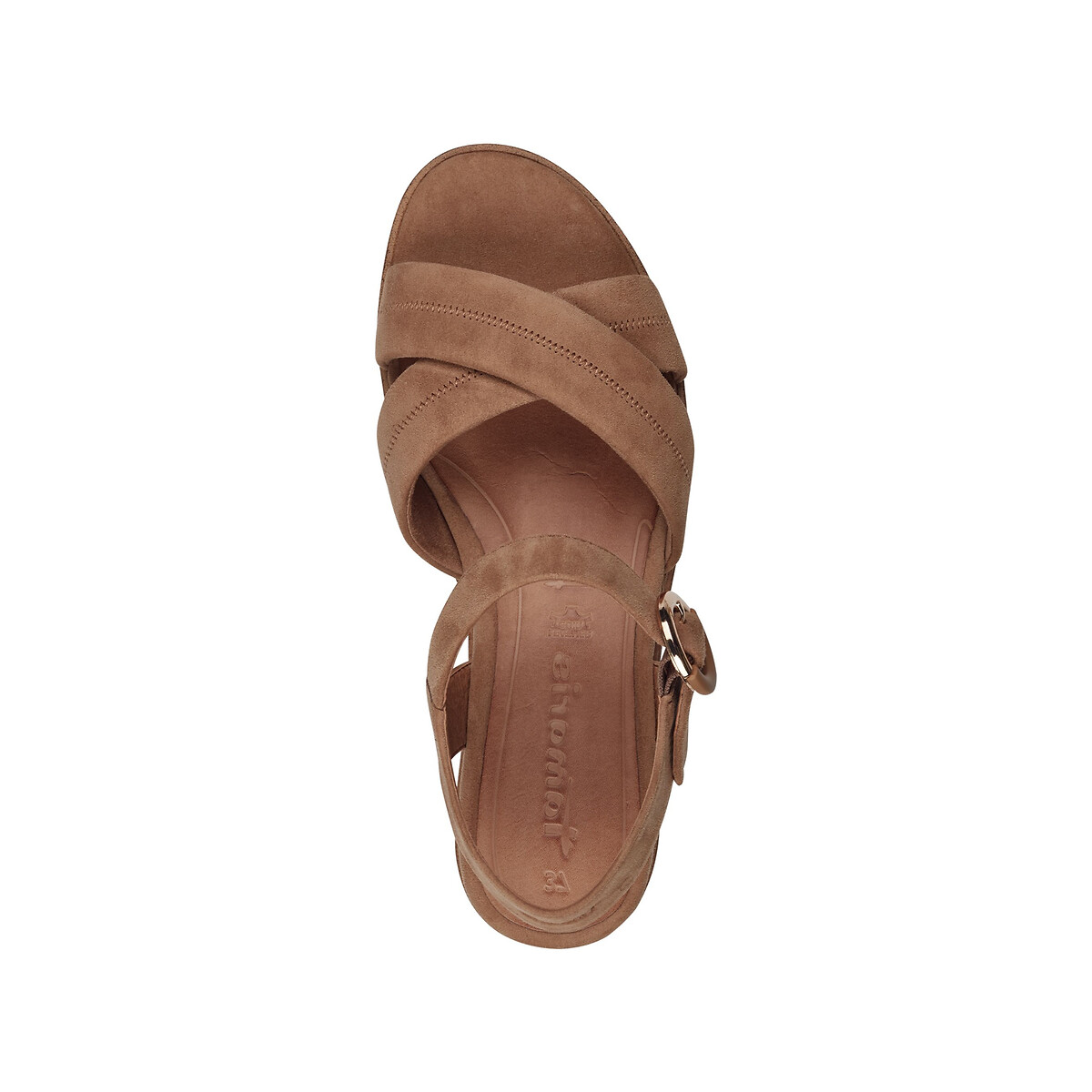 Sandales compensées en cuir camel, TAMARIS