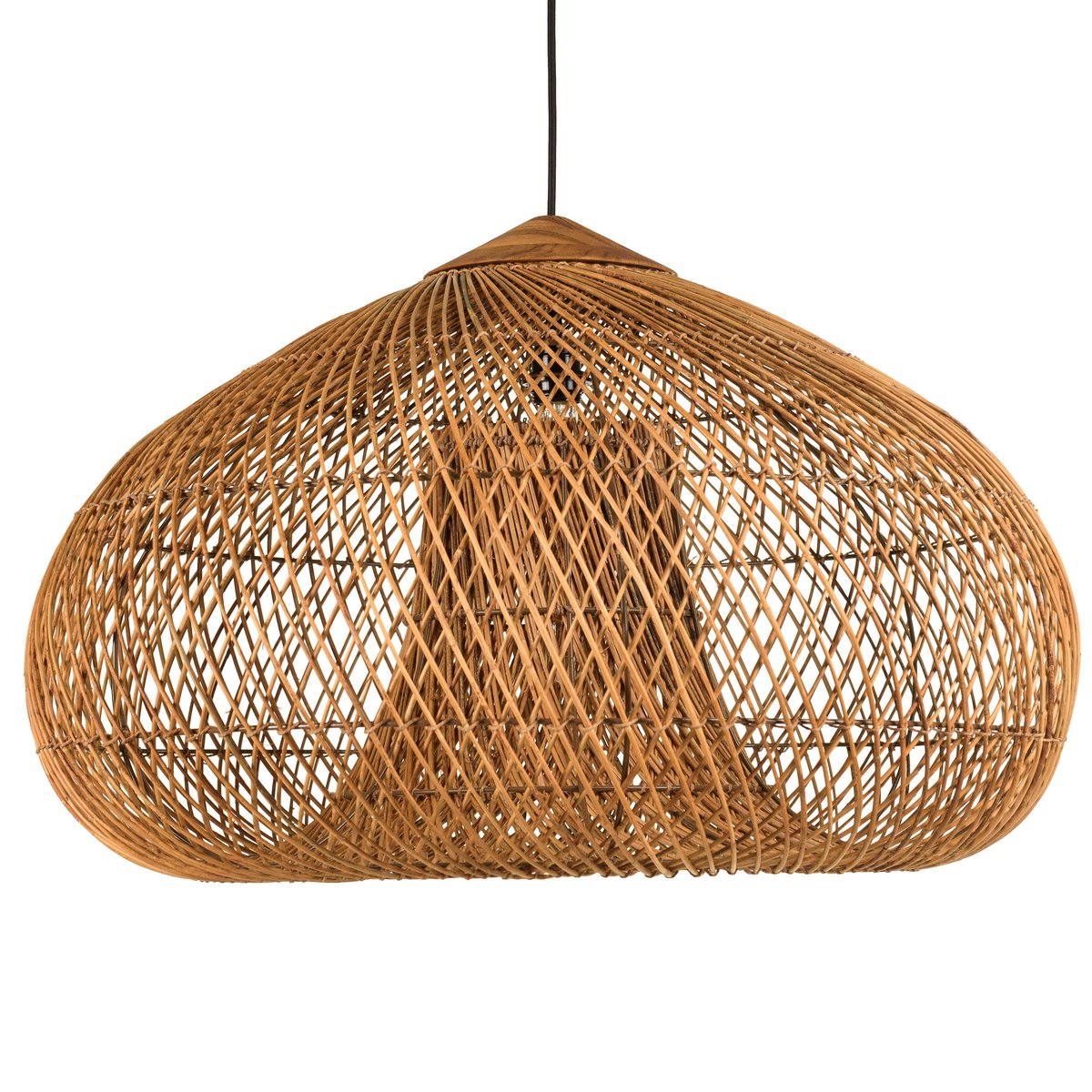 Suspension 80x80cm en rotin couleur naturelle et bois de teck recyclé SWING bois naturel, PIER IMPORT