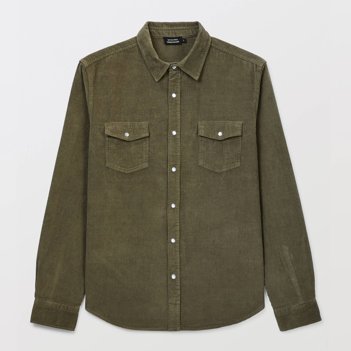 Chemise manches longues à snaps velours en coton BIO GOTS elm, MONOPRIX