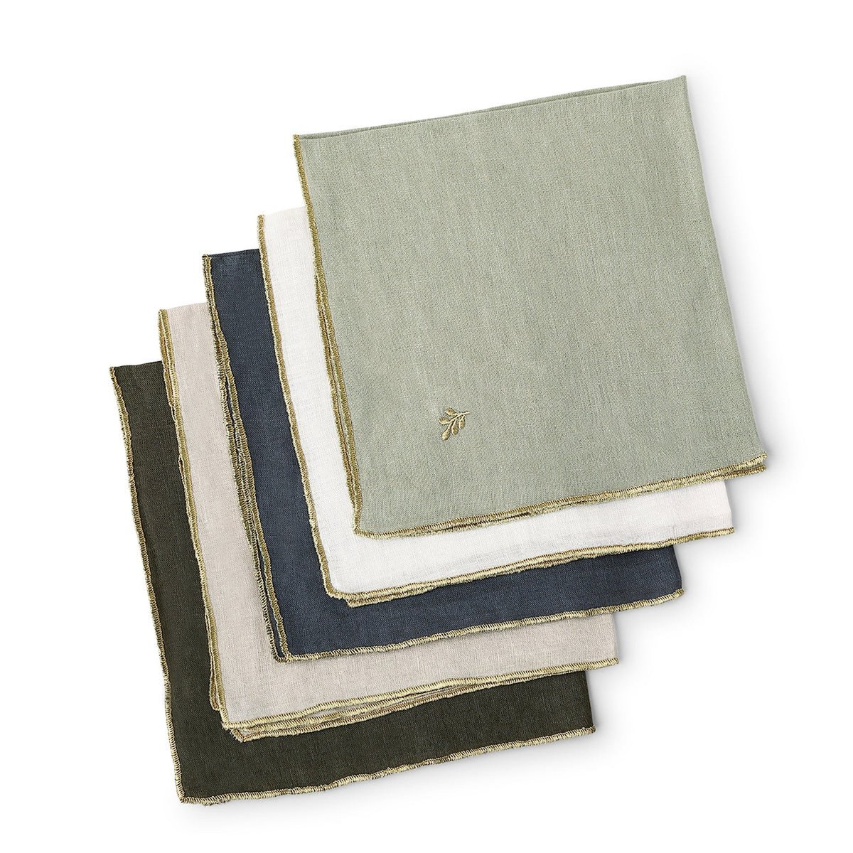 Lot de 4 serviettes de table lin lavé CAMILLE naturel / or, FEBRONIE