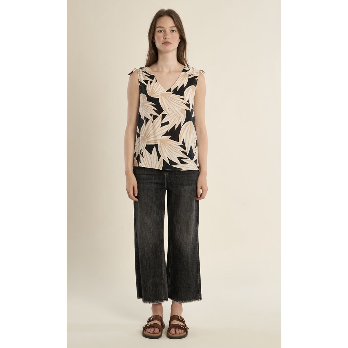 Blouse imprimée sans manches imprimé noir/blanc, MOLLY BRACKEN