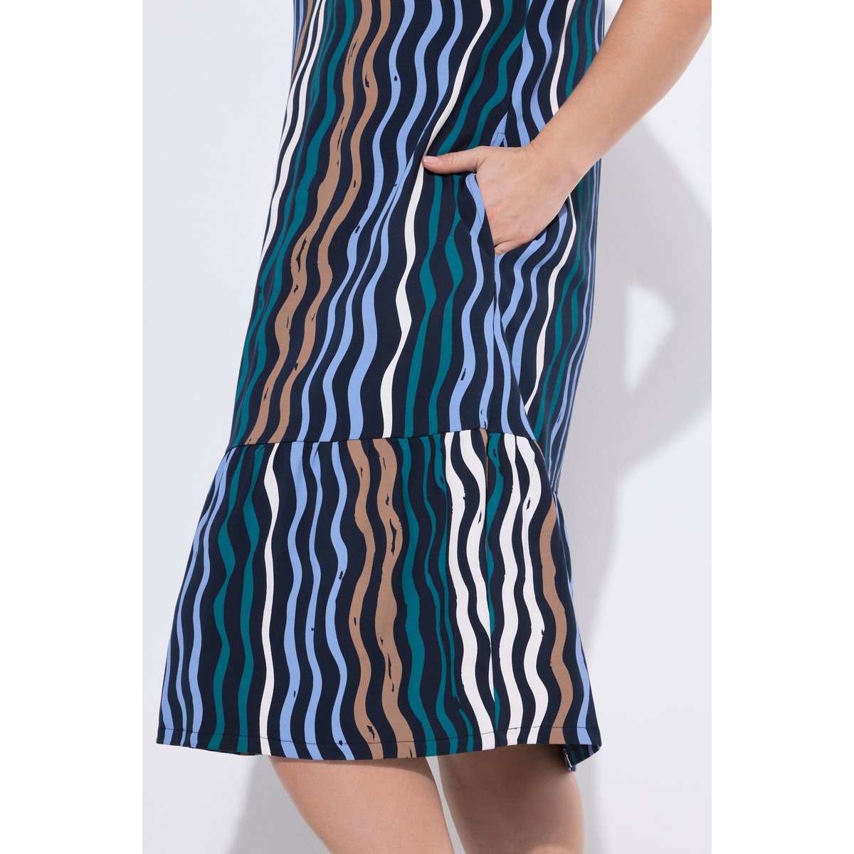 Robe midi en coton bio, motif vagues marine, ULLA POPKEN