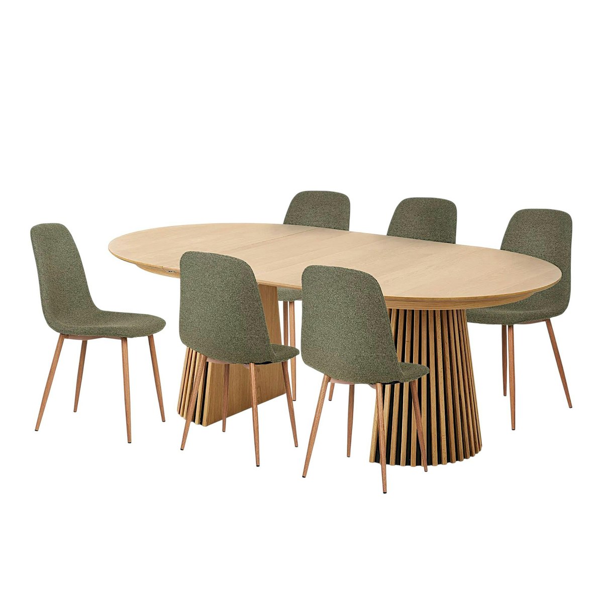 Ensemble table et chaises vertes bouclettes (lot de 9 pièces) AMSTERDAM bois naturel, PIER IMPORT