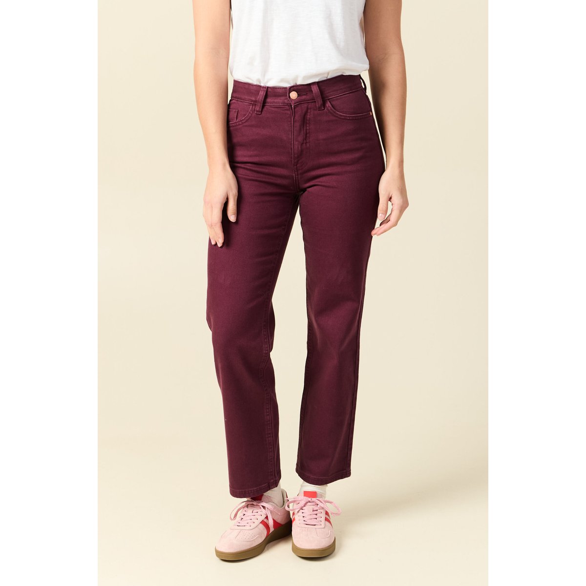 Jeans droit 7/8ème taille standard bordeaux, BONOBO