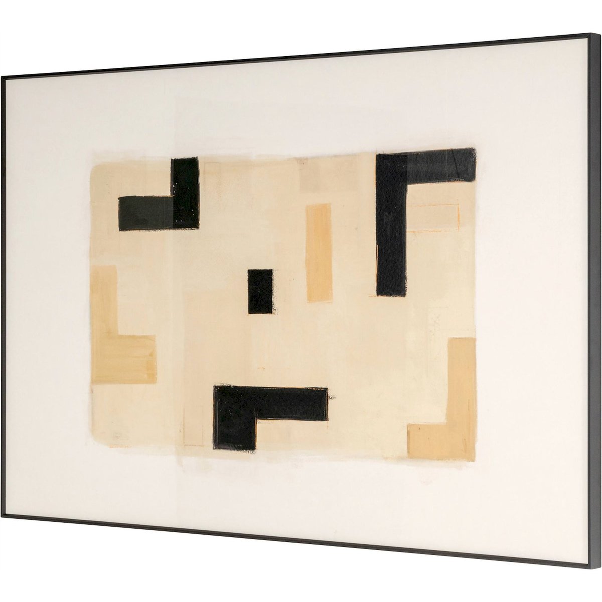 Toile murale rectangulaire en papier beige abstrait avec touches noires, RECOLLECTION
