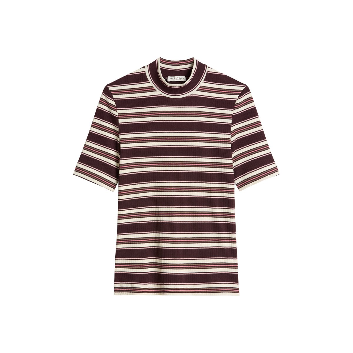 T-shirt côtelé en milleraies slim en jersey stretch doux en coton modal rouge, MARC O'POLO