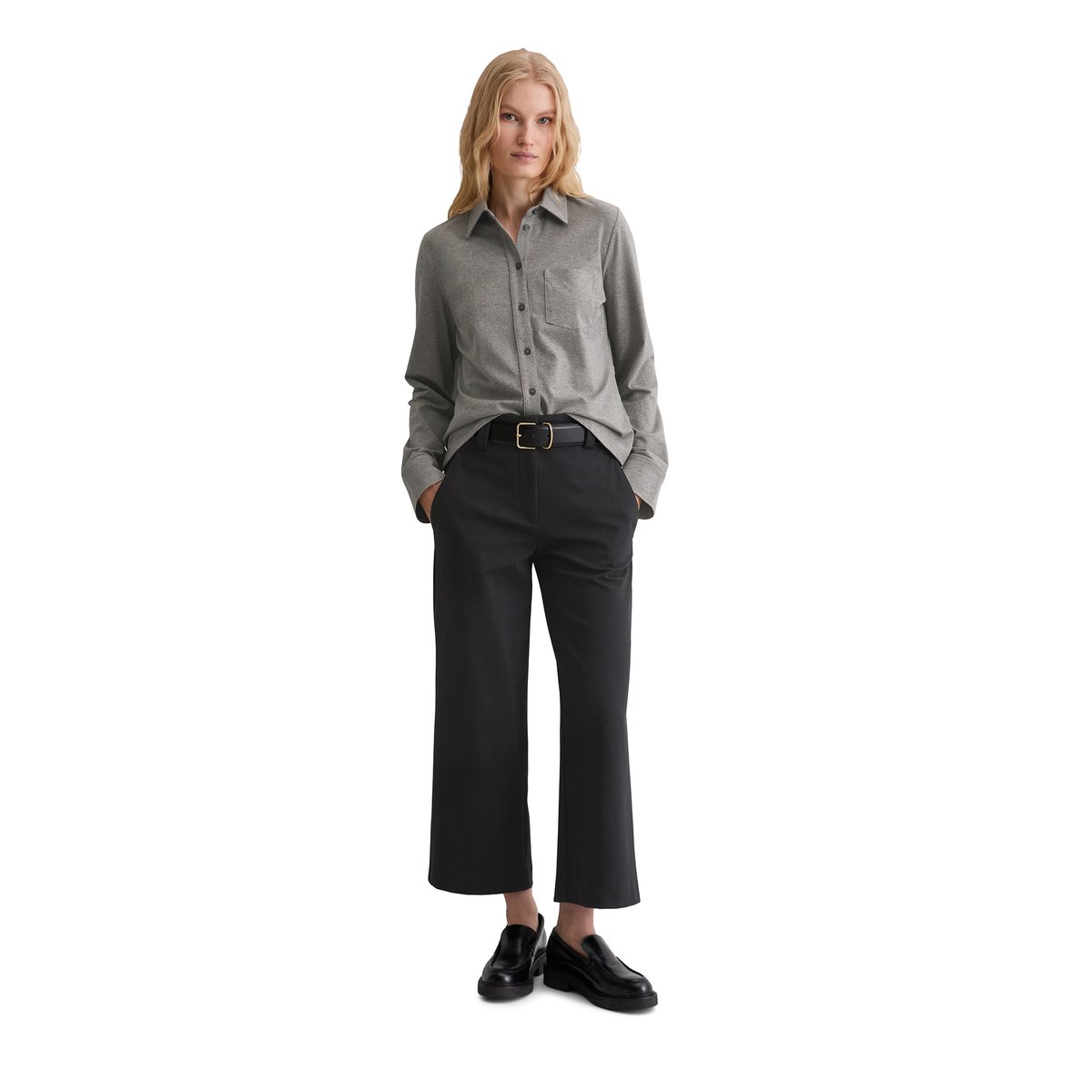Blouse en jersey regular en coton organique stretch gris, MARC O'POLO