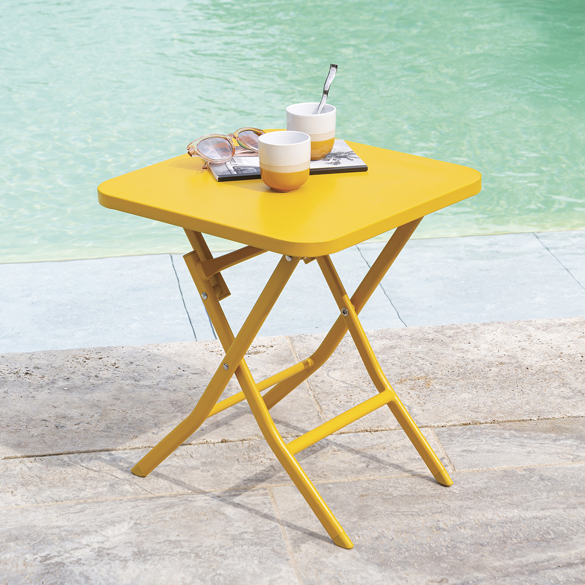 Table d'appoint de jardin pliante carrée en aluminium GREENSBORO moutarde, HESPERIDE