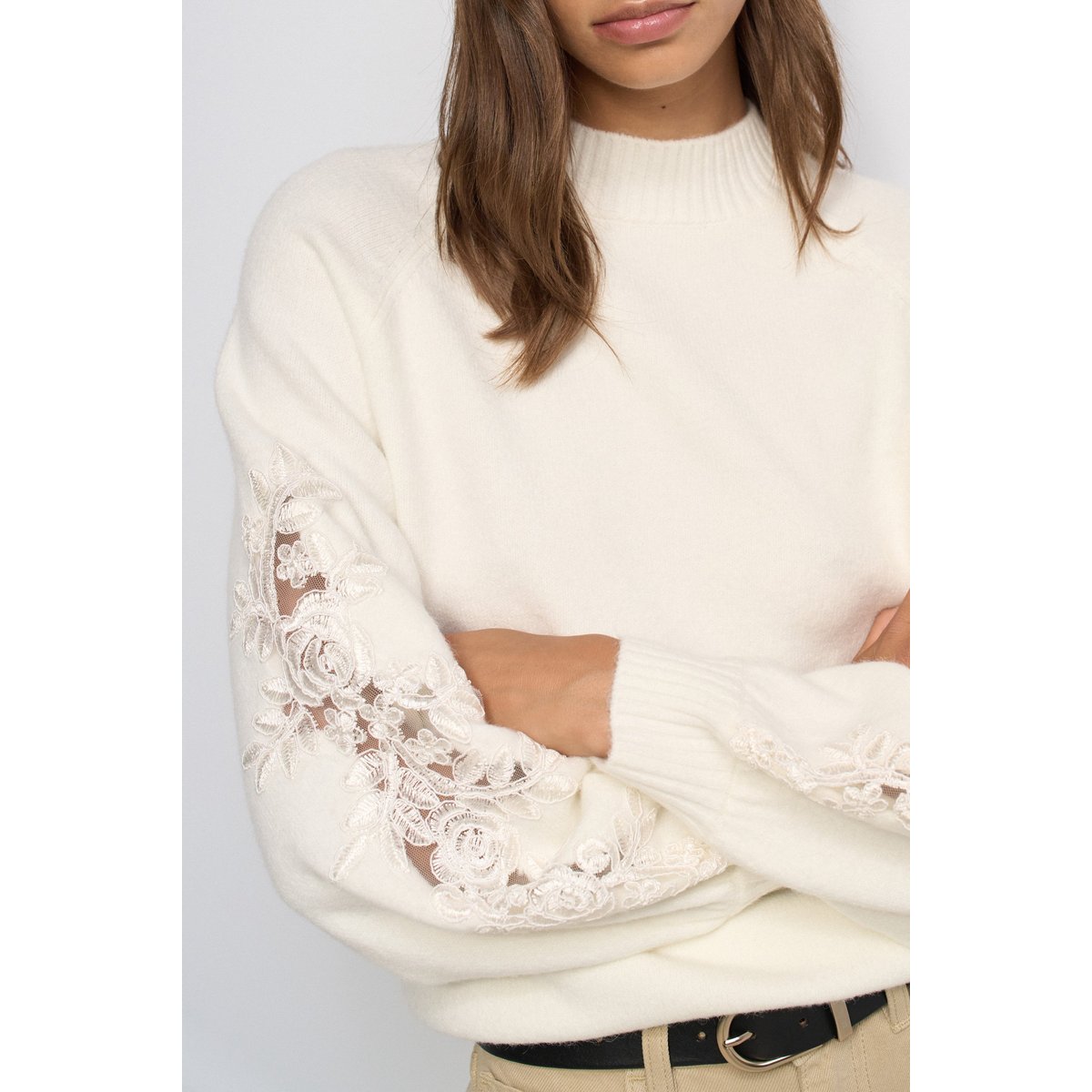 PULL EN MAILLE AVEC DENTELLE noir, SALSA JEANS
