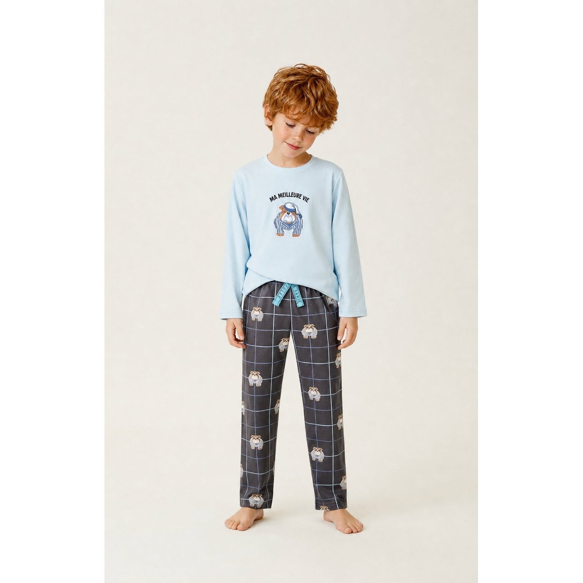 Pyjama enfant en jersey de coton épais imprimé Ma meilleure vie ebony, ARTHUR