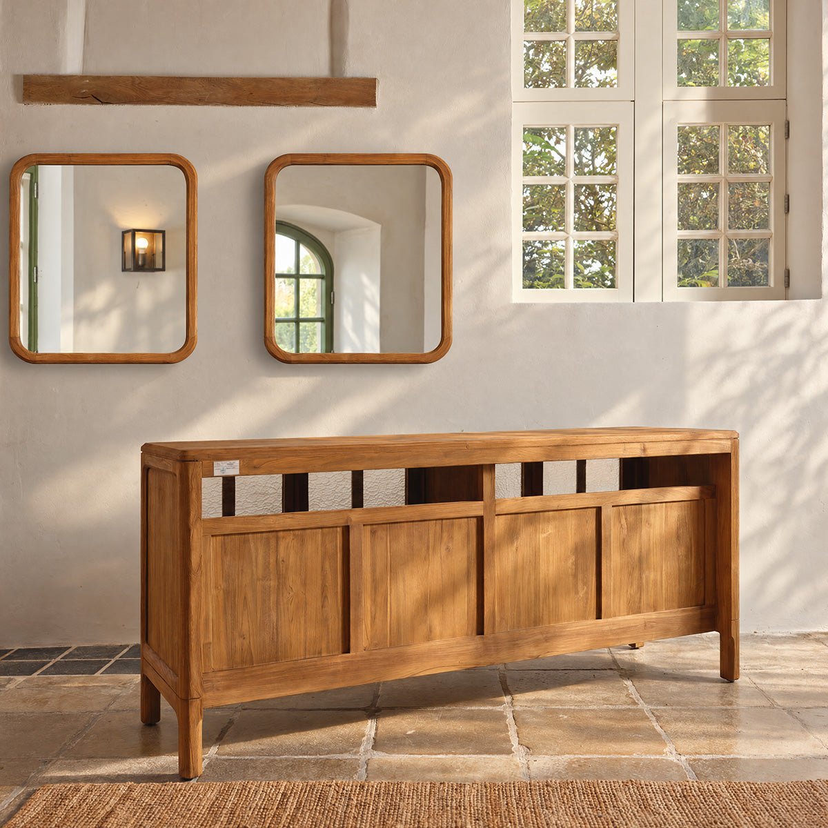 Meuble sous vasque en bois recyclé massif 4 portes 180 cm VELDE naturel, BERAH GETAH