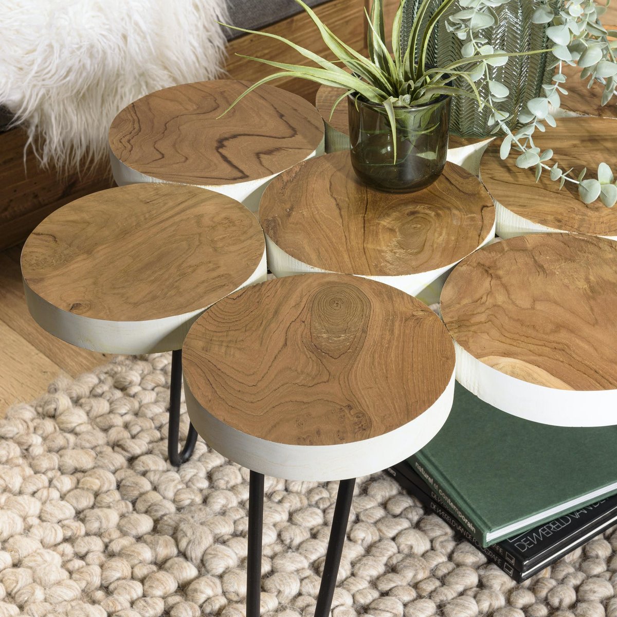 Table basse rondelles en teck recyclé 80 cm bois naturel, PIER IMPORT