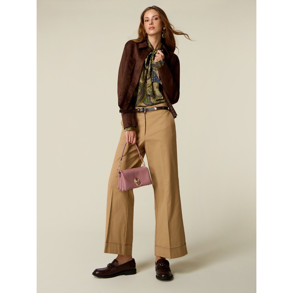 Pantalon cropped beige, OLTRE