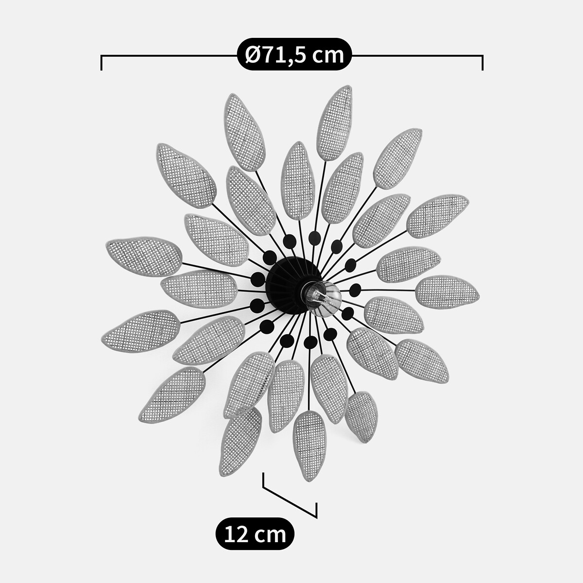 Applique ou plafonnier en métal acier et cannage diamètre 71,5 cm, LÉONIE naturel/noir, LA REDOUTE INTERIEURS
