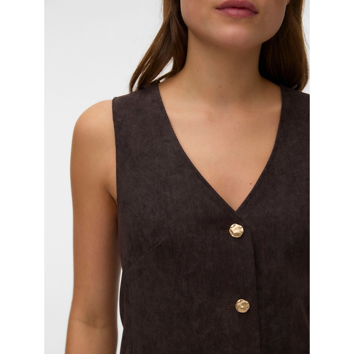 Robe en velours sans manches marron chocolat, VERO MODA