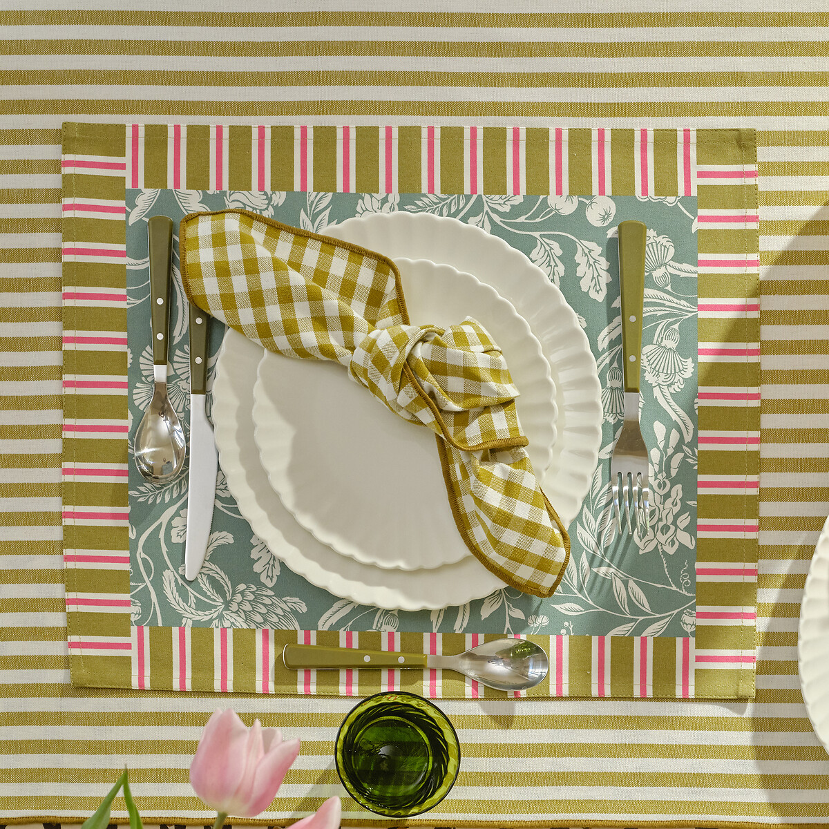 Lot de 2 sets de table imprimés, en coton, LINDA imprimé, LA REDOUTE INTERIEURS