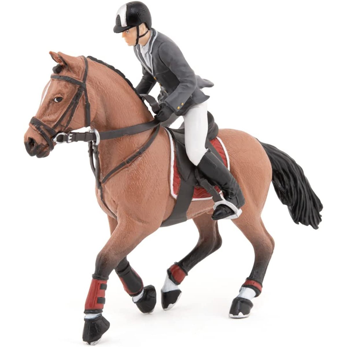 Figurine Cheval de concours et son cavalier marron, PAPO