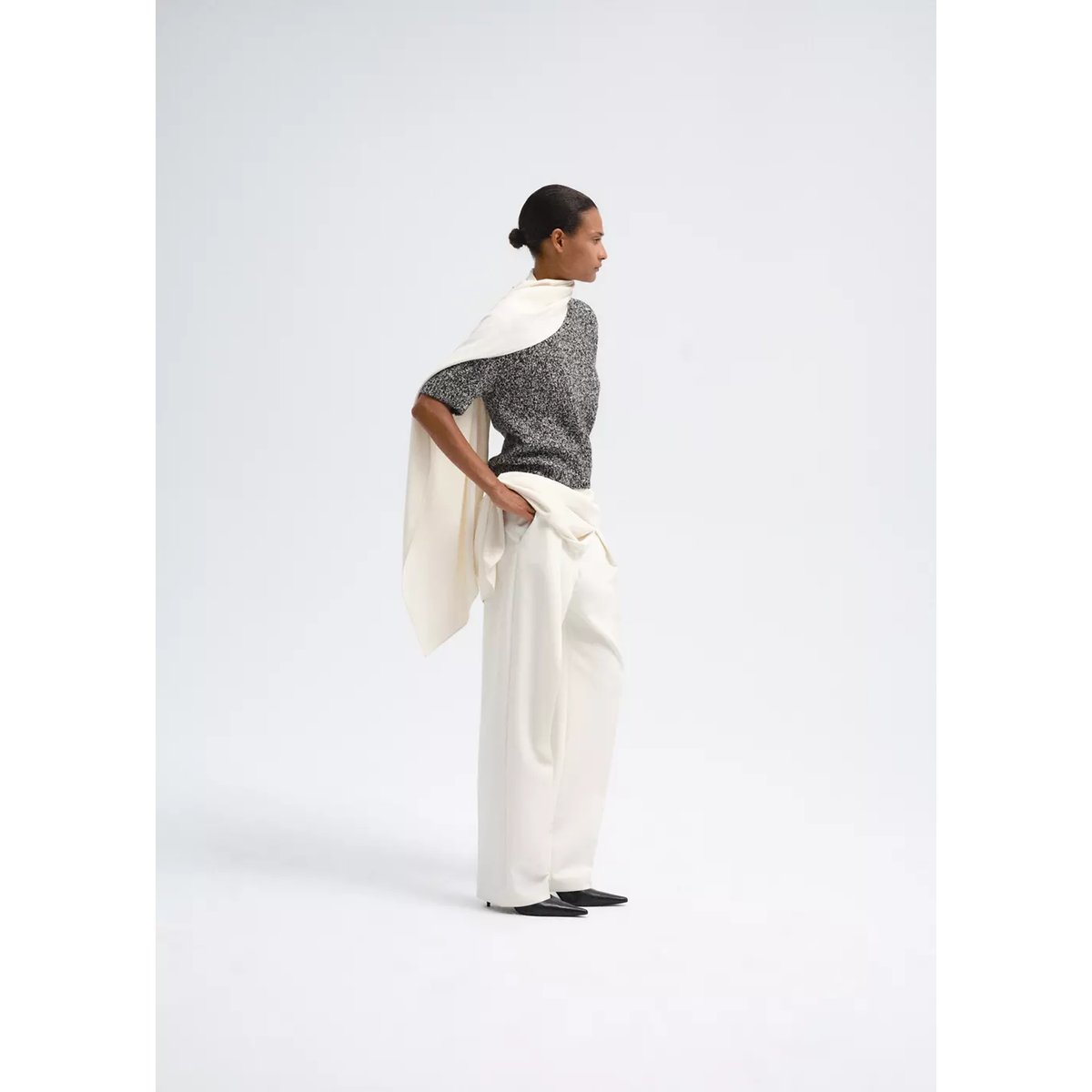 Pull chiné à manches courtes gris chiné moyen, MANGO