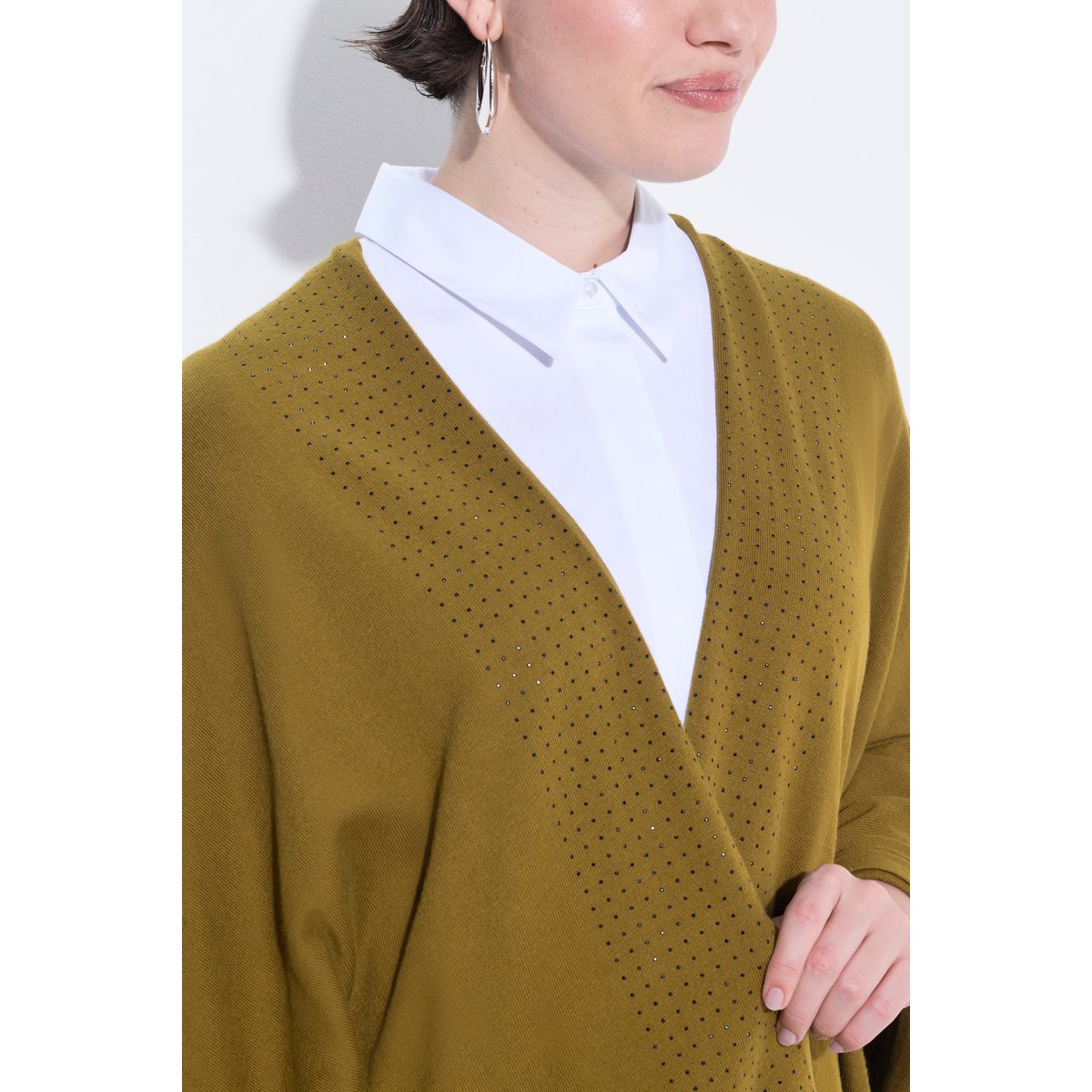 Poncho en maille oversize, coupe ouverte vert olive, ULLA POPKEN