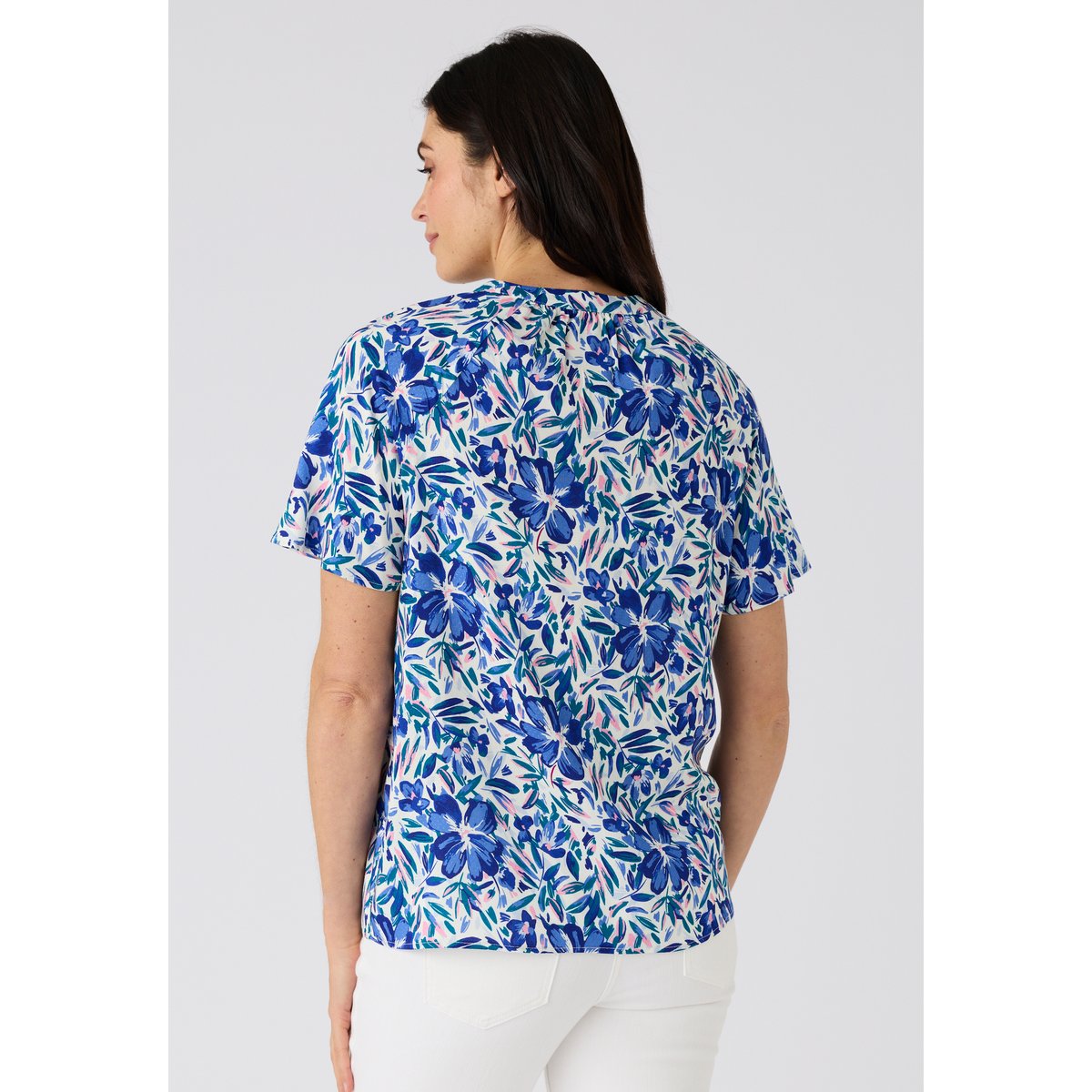 Blouse imprimée manches courtes Climatyl bleu fleuri, DAMART