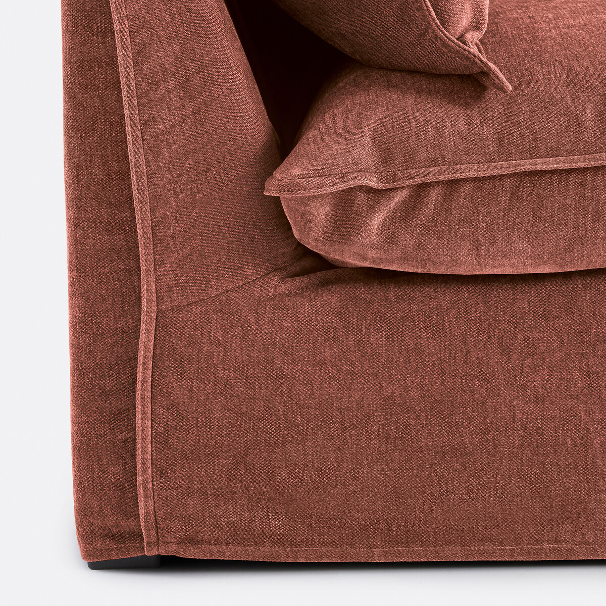 Longchair rechts, afneembare hoes, in gemêleerd polyester, ODNA roze steenrood, LA REDOUTE INTERIEURS