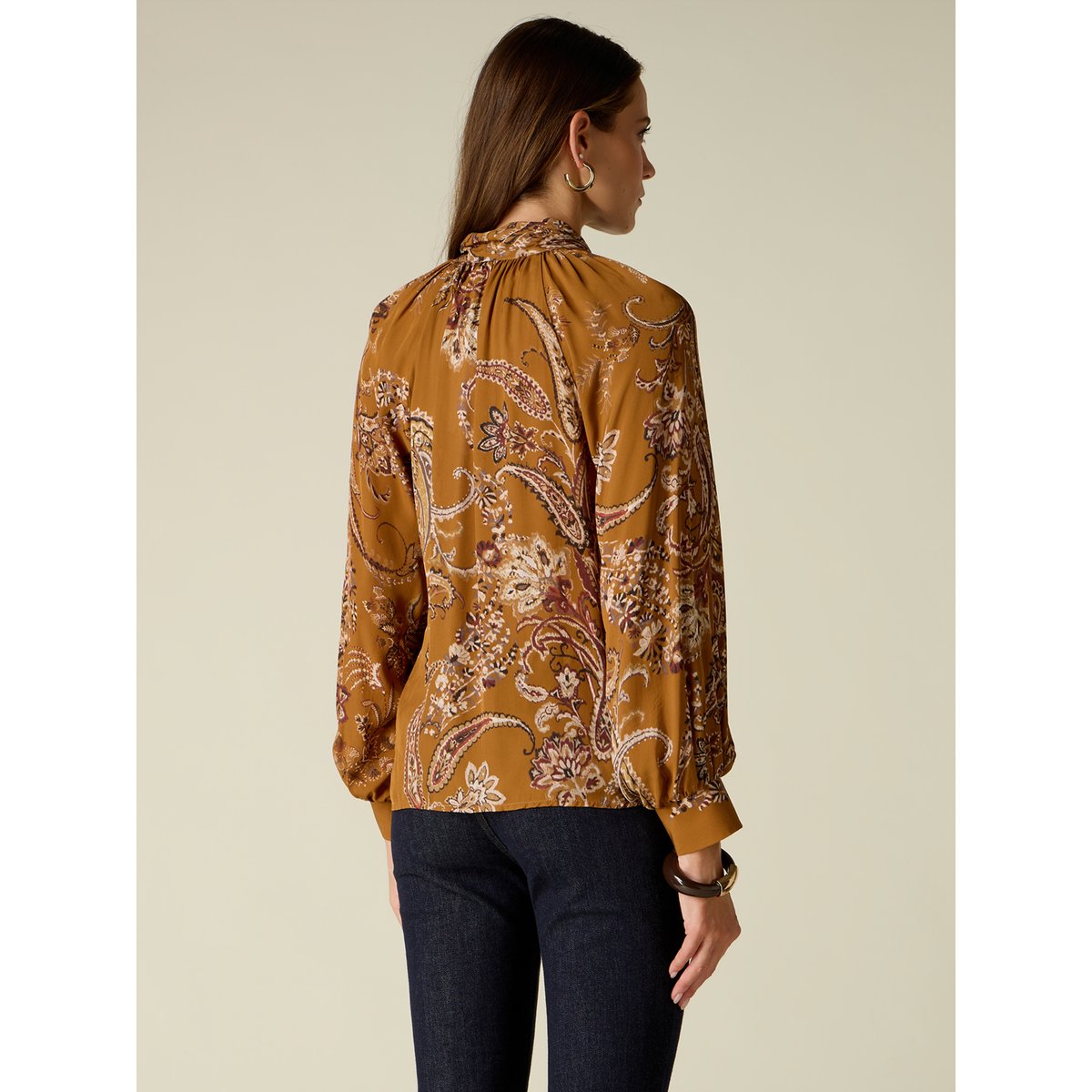 Blouse fantaisie à volants marron, OLTRE