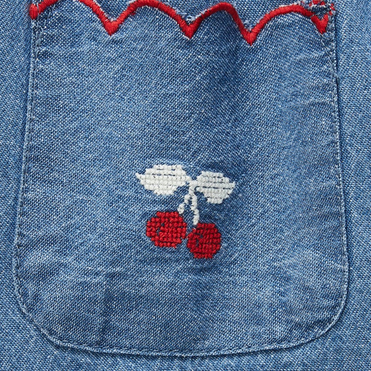 Short en denim broderies cerises stone denim, MONOPRIX