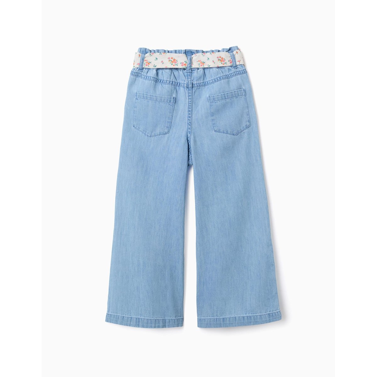 Pantalon en jean à jambe large avec ceinture à motif floral bleu, ZIPPY